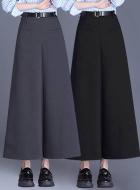 春季裙裤女2025新款季灰色西装裙显瘦A字裙半身裙开叉气质长0108z