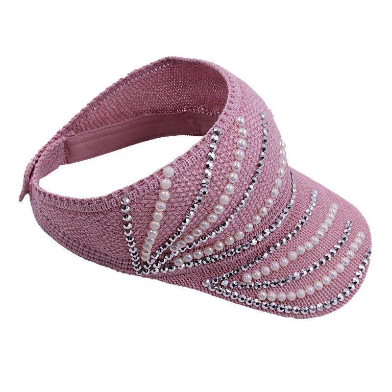 时尚无顶帽女夏户外遮阳帽透气空顶帽马尾帽珍珠水钻针织鸭0305w