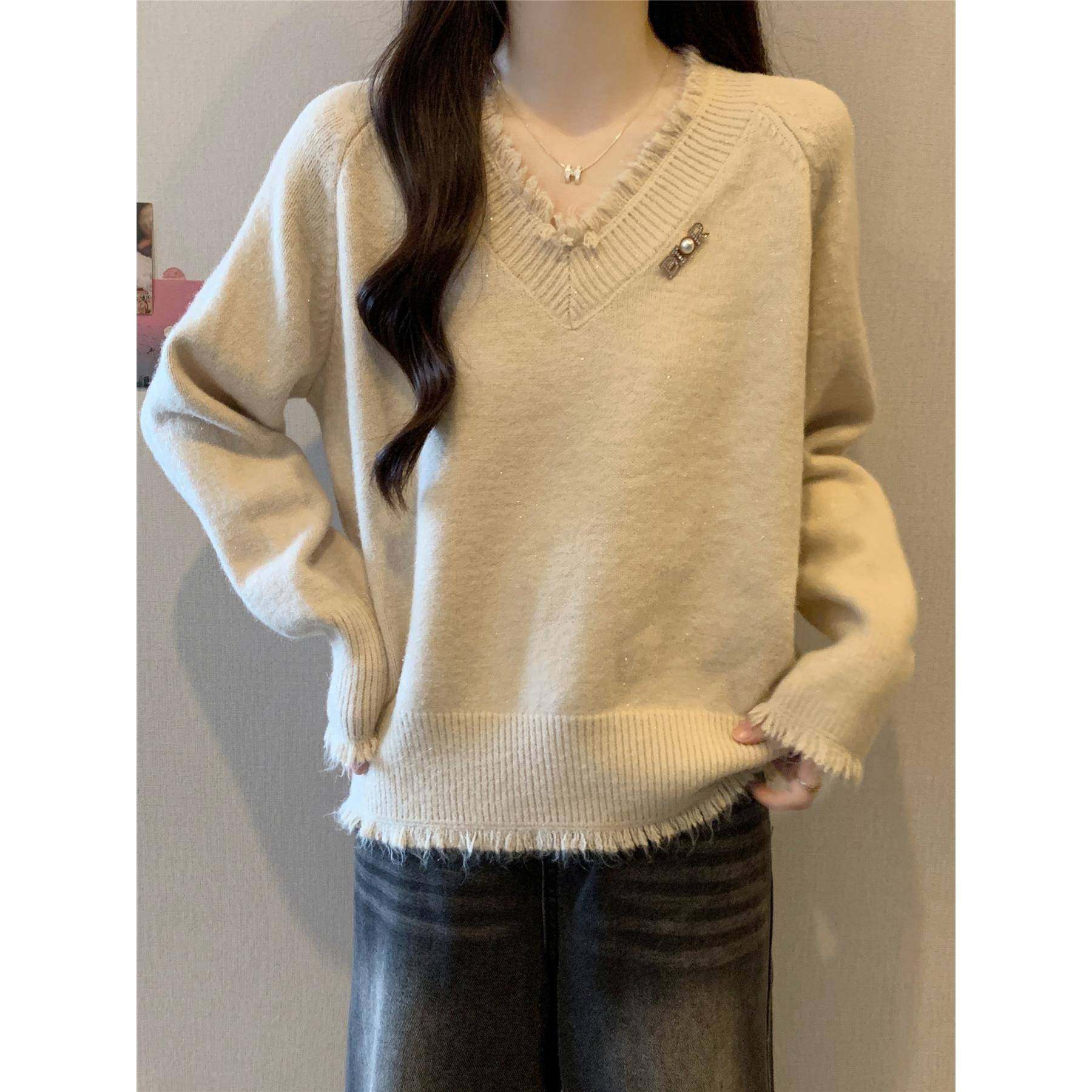 春秋大码女装胖mm毛衣V领针织衫流苏宽松显瘦遮肉长袖正肩0111r,女装/女士精品,T恤,淘宝优惠券,粉丝福利购,淘宝优惠卷