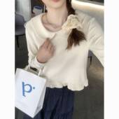 女打底衫 t恤大尺码 杏色娃娃领长袖 春季 内搭装 春胖减龄甜美0206k