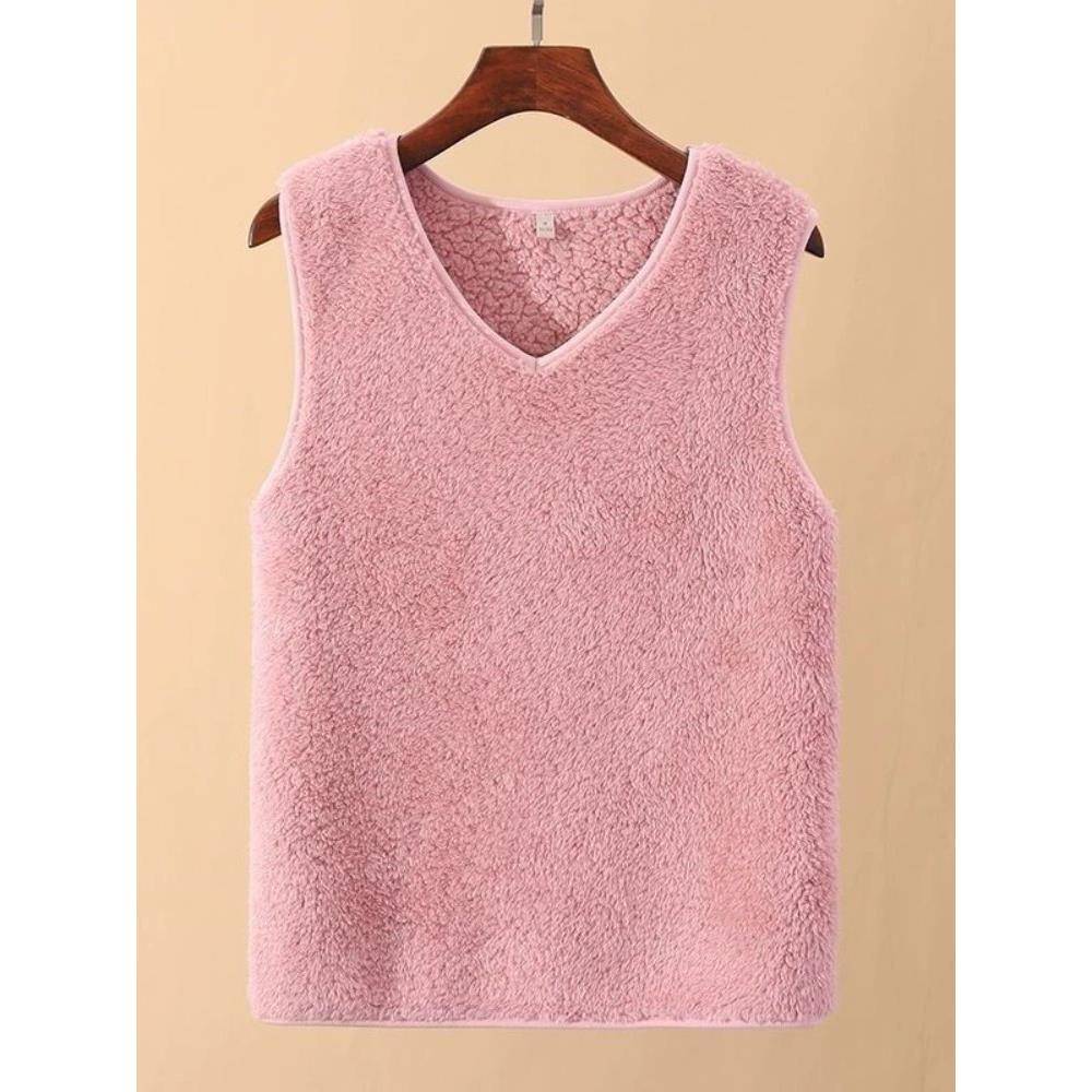 秋冬珊瑚绒保暖背心男女加绒加厚一体绒防寒马甲坎肩V领加绒1023r