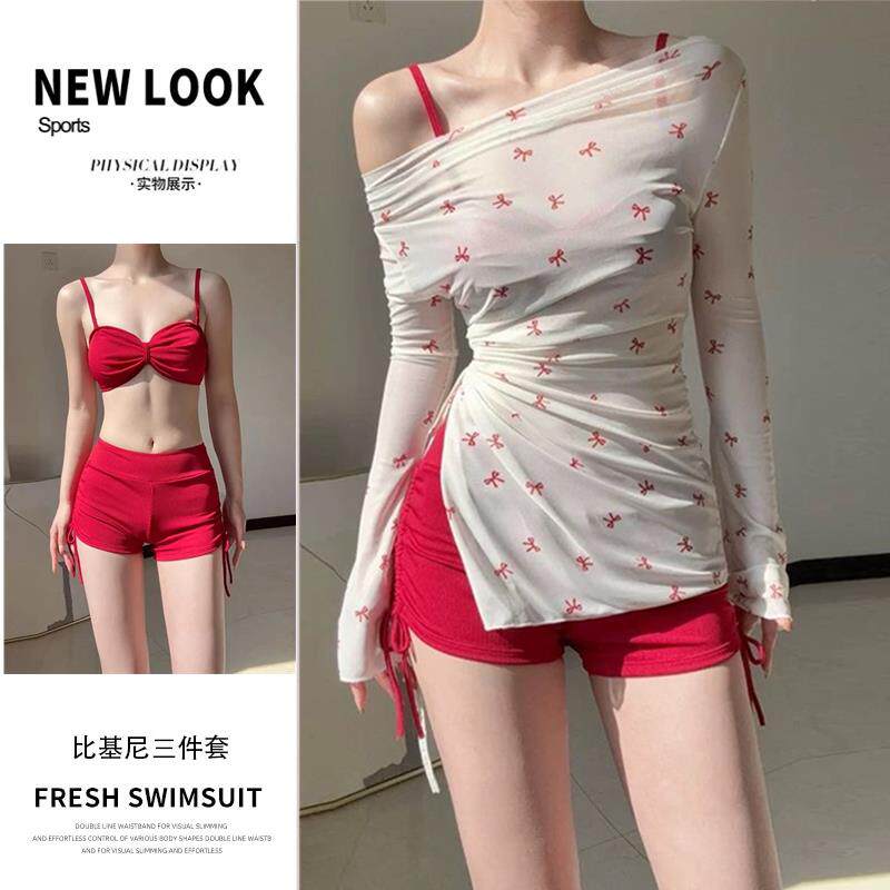 泳衣女两件式保守三件套保守遮肉显瘦韩版甜美防晒少女温泉0416e