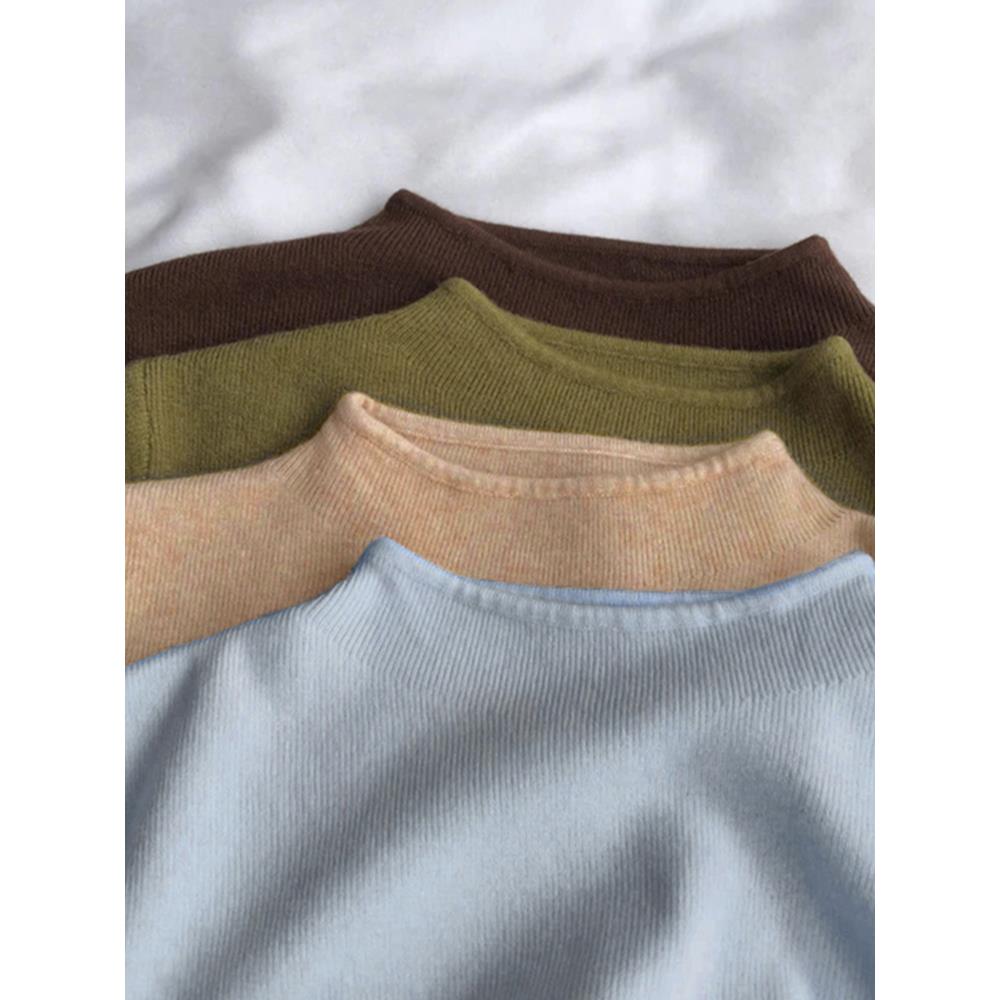 奶蓝色半高领正肩针织衫毛衣女冬圆领内搭大衣打底衫上衣1126w