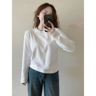 长袖白色打底衫女春德绒保暖内搭上衣圆领加绒基础款T恤百搭0105w