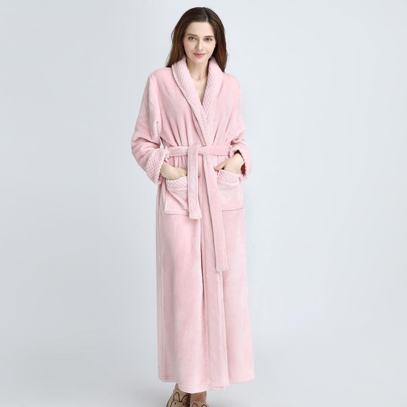 秋冬睡袍女秋冬季加长款法兰绒长袍秋粉色长款男士睡衣珊瑚1009c