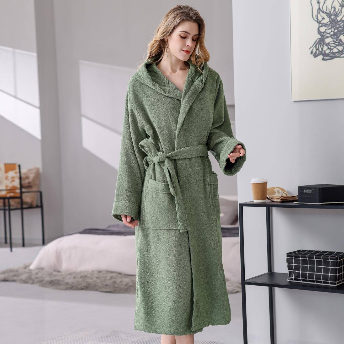 秋冬浴袍女款2025新款连帽睡衣加长款男士睡袍1009c