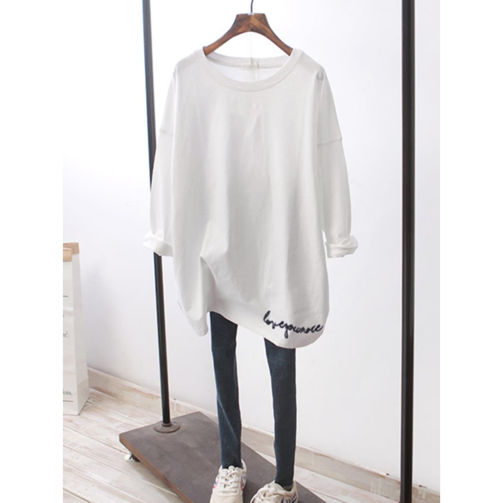 洋气显瘦冬女士底裤衬衫配白色长袖t恤衬里百搭宽松中长上衣1102w