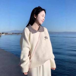 娃娃领假白色毛衣季2025新款甜美内搭打底针织衫上衣潮1209k