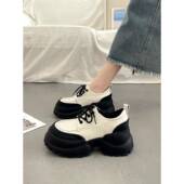 女皮鞋 松糕厚底风小2026新款 黑色深口单鞋 春季 系带乐福鞋 0201k