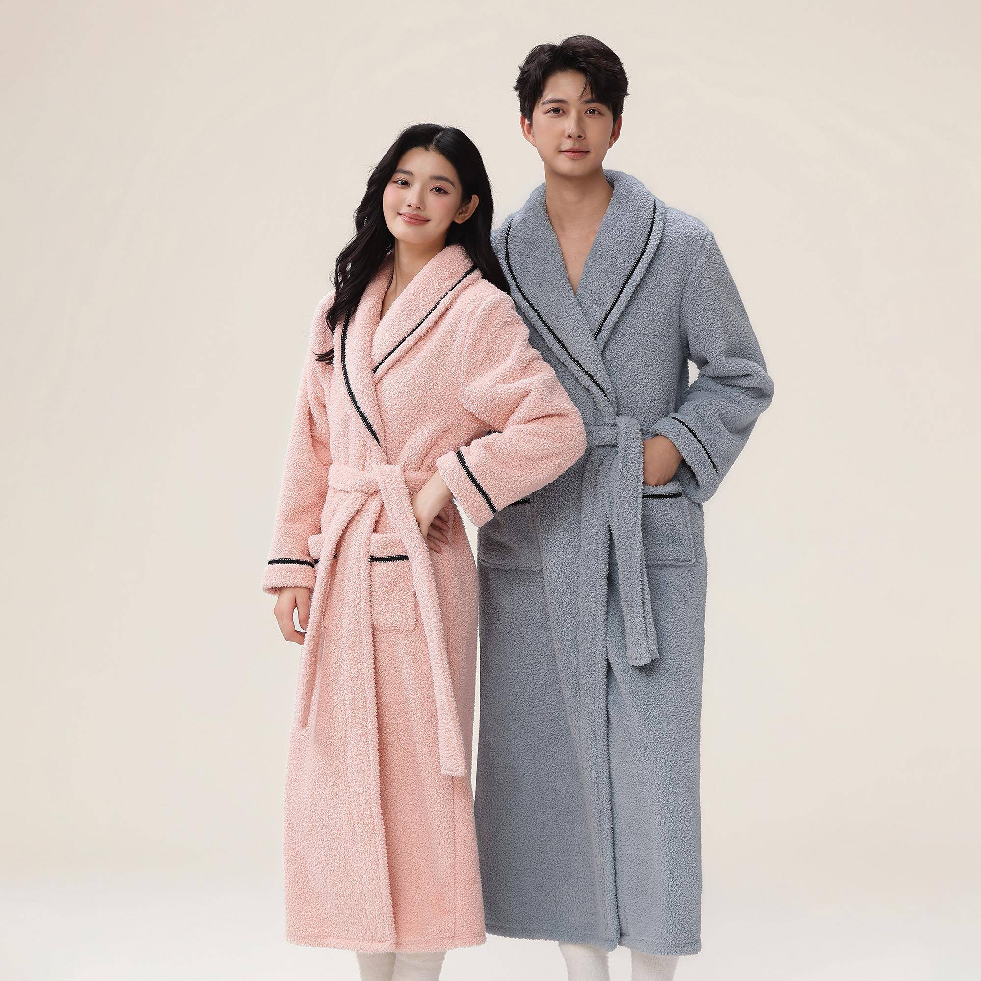 秋冬睡袍女秋冬季法兰绒加厚加绒男睡衣珊瑚绒浴袍长款情侣1009c