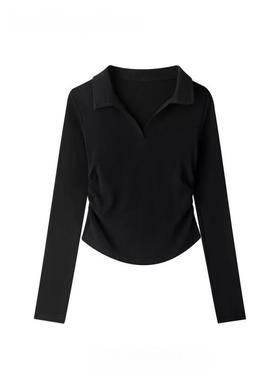 棉2026新款长袖打底衫女春季大码内搭修身POLO衫收腰T恤上0111r