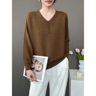 V领串珠针织上衣简单百搭 秋冬宽松修身 女式 公斤 1207z