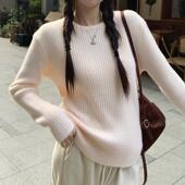 2026季 气质坑条修身 圆领正肩色针织衫 春季 长袖 女韩版 打底衫 0205z