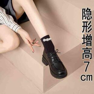 面试女鞋女款黑色工作鞋系带防滑通勤小个子内增高正装皮鞋0129w