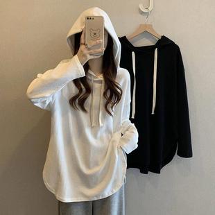 宽松修身和多才多艺的不对称连帽长袖t恤春新款中长度覆0122k