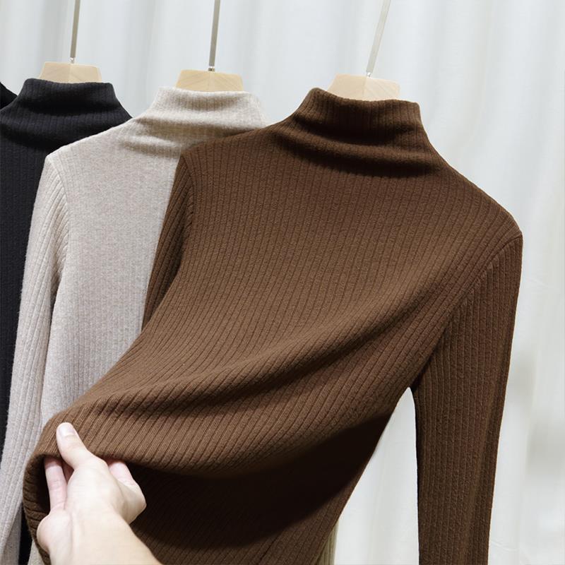 毛半高领打底衫女冬洋气内搭加厚长袖t恤百搭针织上衣1204w