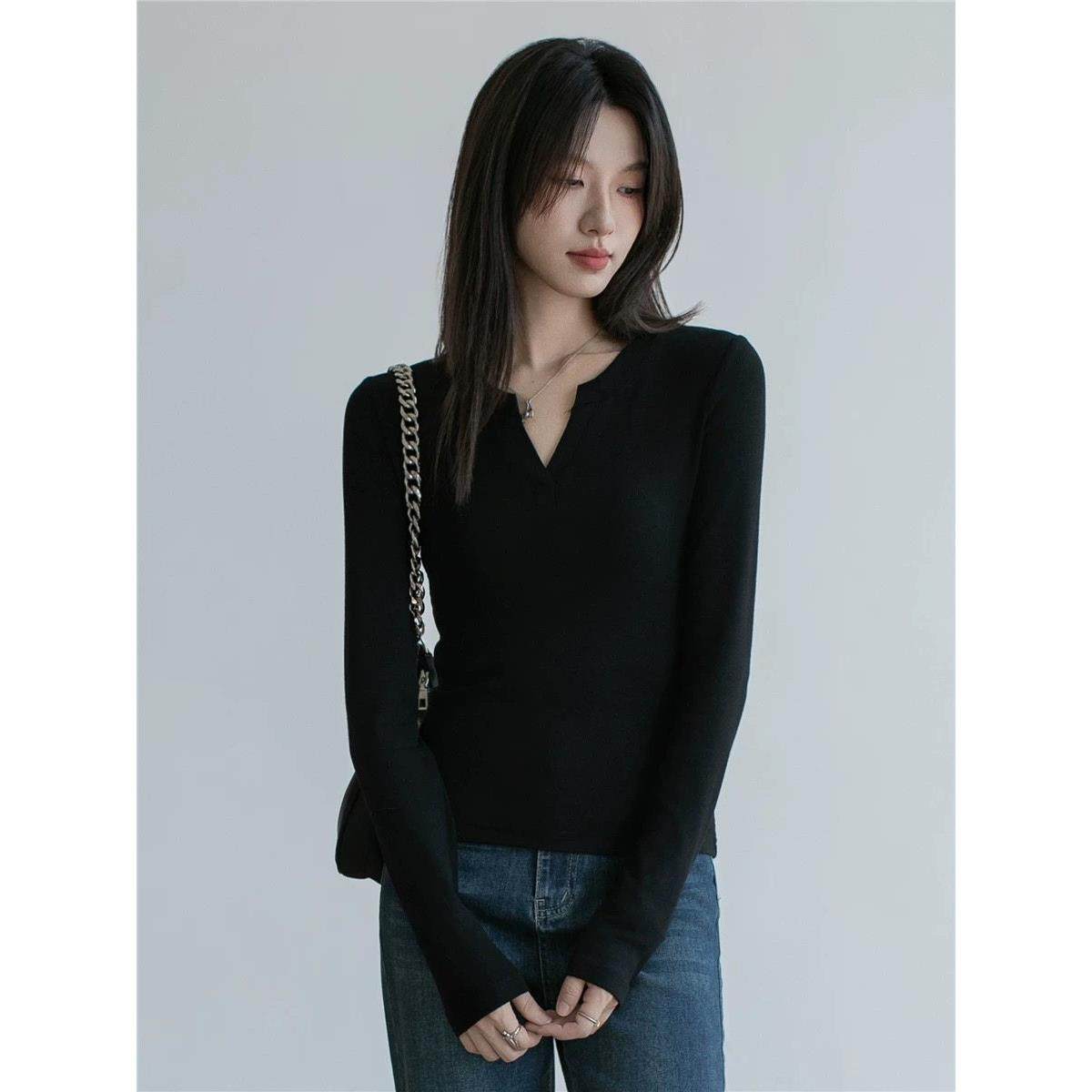 新款V领长袖打底衫女春季大码胖mm百搭内搭修身正肩T0116r,女装/女士精品,T恤,淘宝优惠券,粉丝福利购,淘宝优惠卷