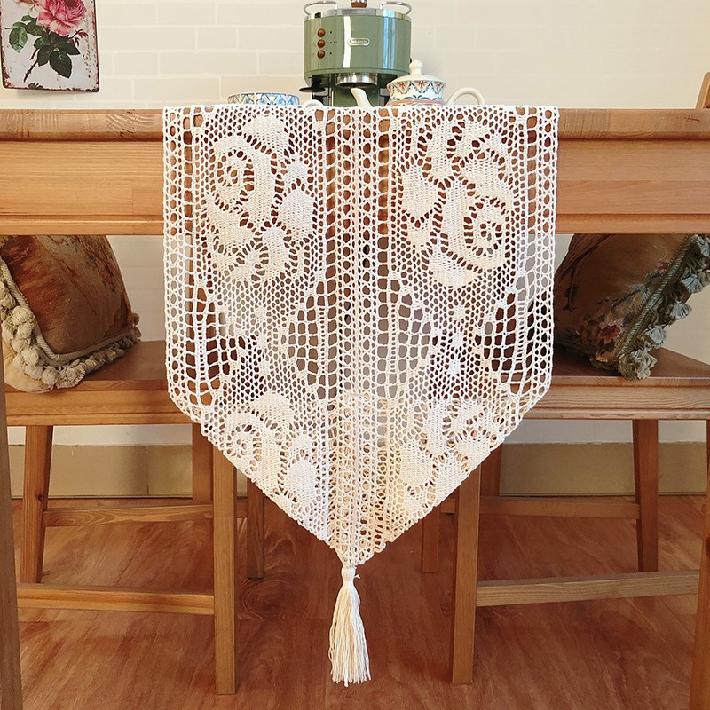 桌旗轻奢高端美式欧式线钩针蕾丝桌布茶几布电视柜盖巾式北0504a