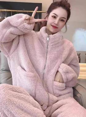 秋冬紫色珊瑚绒睡衣女2025新款双面加厚加绒保暖家居1113z