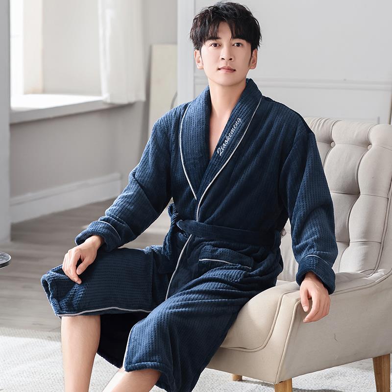 秋冬珊瑚绒睡袍男士秋冬季2025新款加绒加厚保暖冬天休闲浴1009c