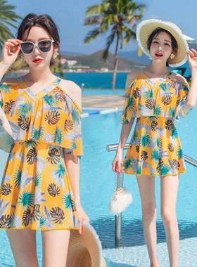 温泉女连体泳衣裙两件式泳衣宽松保守大尺码胖mm裙式显瘦有0118k