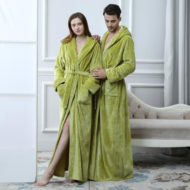 秋冬睡袍情侣冬季长到脚踝果绿色睡衣浴袍女加厚加绒珊瑚绒1009c