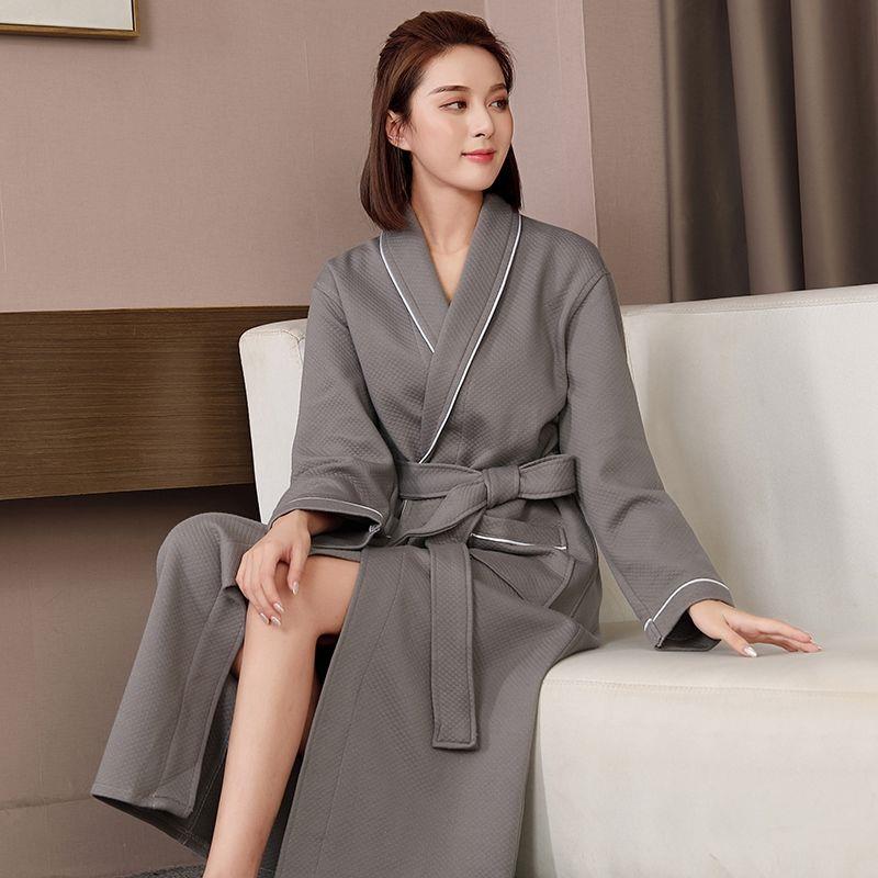 秋冬睡袍女款成人四季通用灰色睡衣秋款加长款男士浴袍1009c