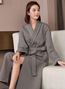 秋冬睡袍女款成人四季通用灰色睡衣秋款加长款男士浴袍1009c