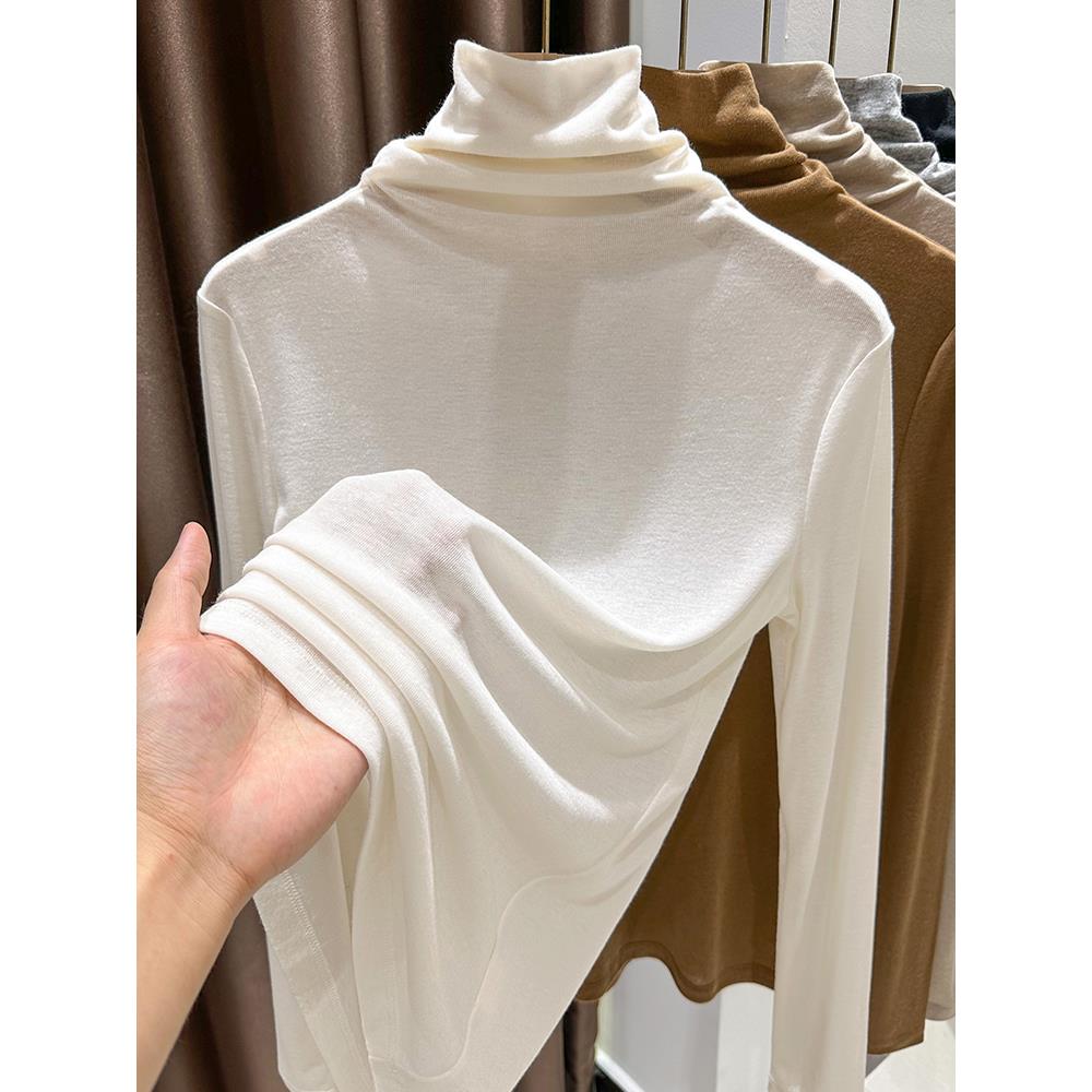 白色堆堆领打底衫女2025新款秋冬内搭薄款修身高领上衣1124r