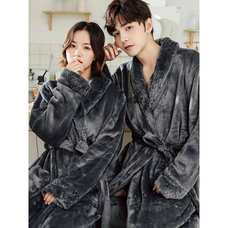 秋冬睡衣2025秋冬新款情侣珊瑚绒加绒加厚长款浴袍女法兰绒1009c