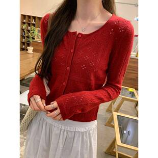 春夏漂亮上衣0320w 外套女开春2026新款 好看红短款 针织开衫