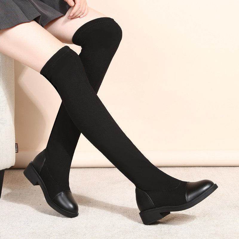 2026春秋新款时尚弹力过膝袜靴女粗跟中跟显瘦单靴长鞋平底0120r,女鞋,时装靴,淘宝优惠券,粉丝福利购,淘宝优惠卷