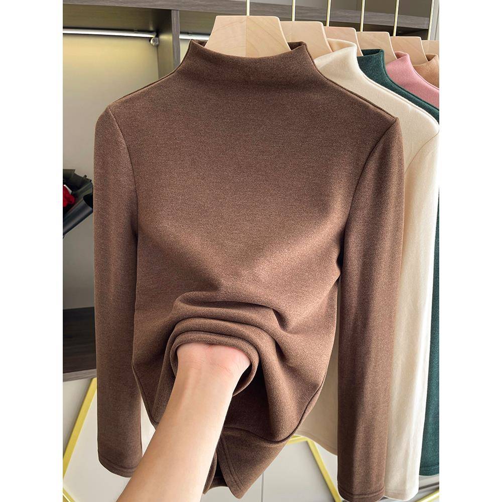 半高领丝绒女底衬衫新款秋冬长袖t恤保暖双面拉丝上1124r
