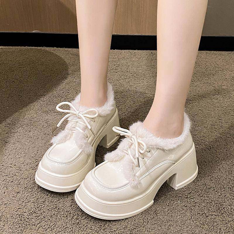 春季英伦风气质粗跟皮鞋女2026年新款时尚圆头系带加绒深口0121n,女鞋,浅口单鞋,淘宝优惠券,粉丝福利购,淘宝优惠卷