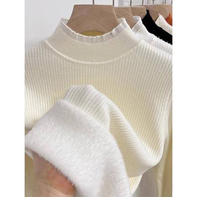 半高领蕾丝花边打底衫女内搭冬加绒加厚保暖内搭针织毛衣1130w