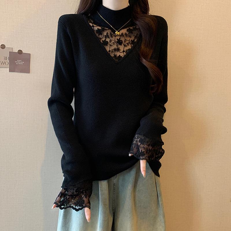 冬季遮肚子半高领镂空打底衫女季新款大码胖妹妹气质显瘦针1128r