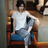 斑马豹纹睡衣女款 春薄款 短袖 新款 家居服套装 可外出0128z