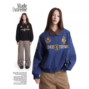 MADEEXTREME 阿苏特染斜纹棉复古街头高级秋季男装底特律刺绣夹克