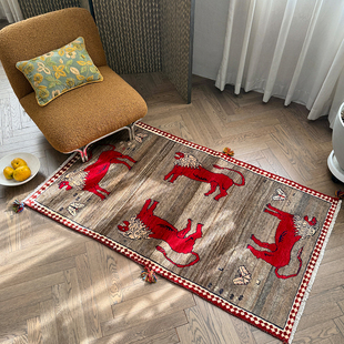 花素希 伊朗进口波斯手工羊毛地毯部落游牧艺术狮子地垫墙面挂毯