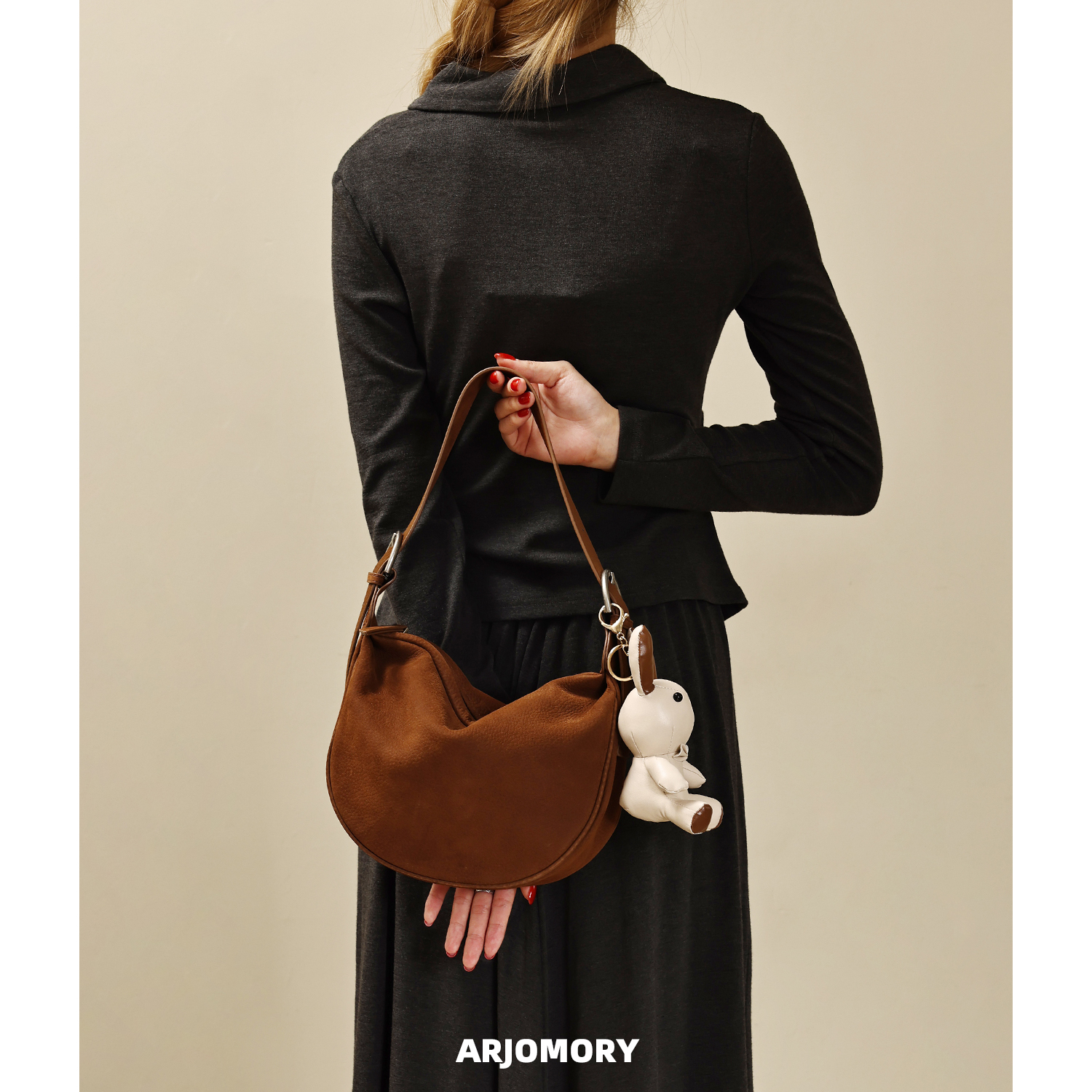 高级感复古磨砂牛皮饺子包