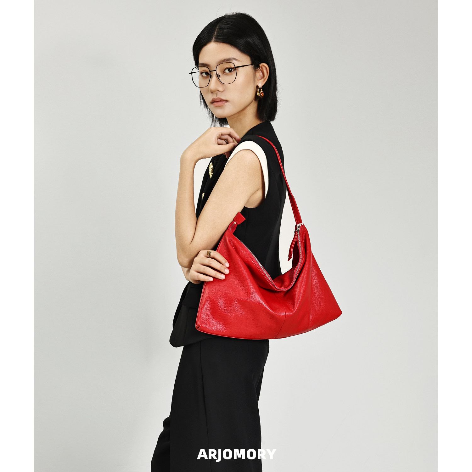 ARJOMORY新品2026今年流行头层牛皮女包慵懒红色托特包单肩法式包