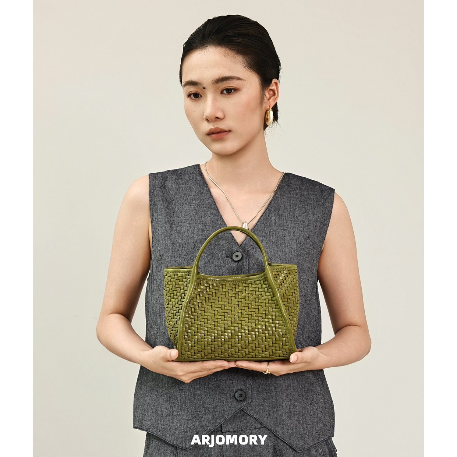 ARJOMORY小众设计编织菜篮子包2026流行通勤手提包单肩斜挎女包