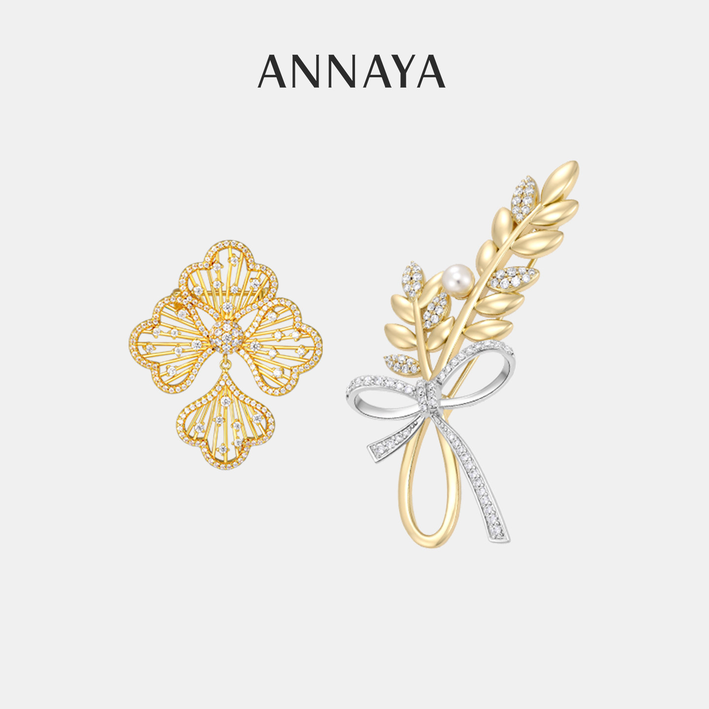 Annaya麦穗银杏叶胸针套装情侣款西装高级感奢华轻奢小众节日礼物