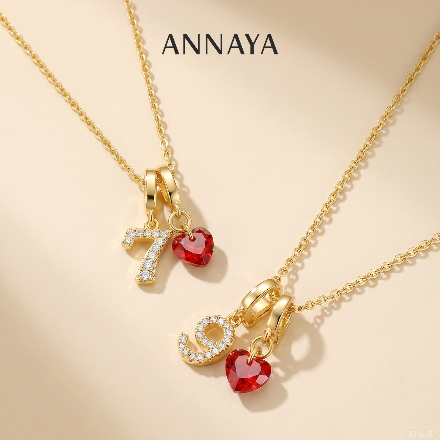 Annaya爱心数字项链吊坠锁骨链高级感轻奢百搭气质送女友生日礼物 骨高实拍商品图