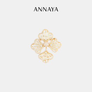 领针小众高级感配饰情人节礼物送女友 Annaya金色银杏叶胸针花西装