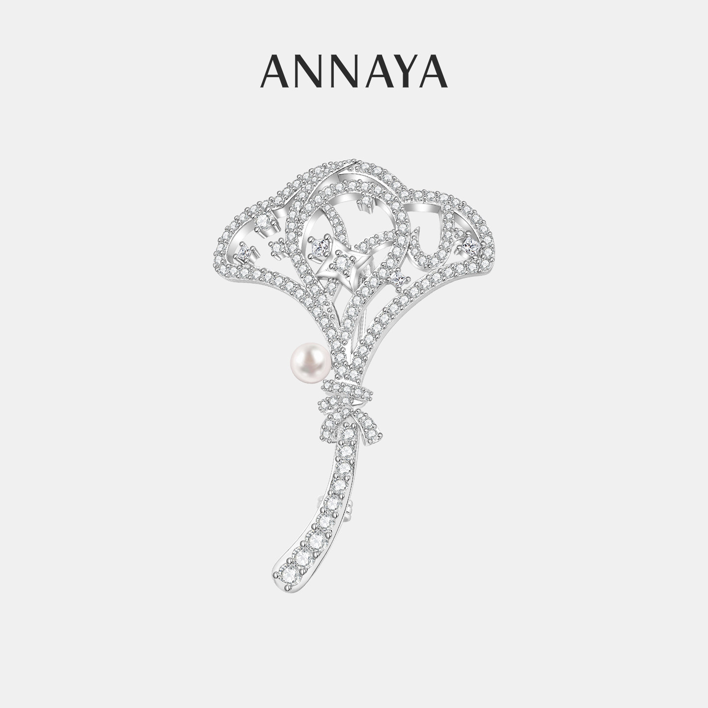 Annaya银杏叶珍珠胸针配大衣西装胸花小众轻奢高档礼物女款送领导