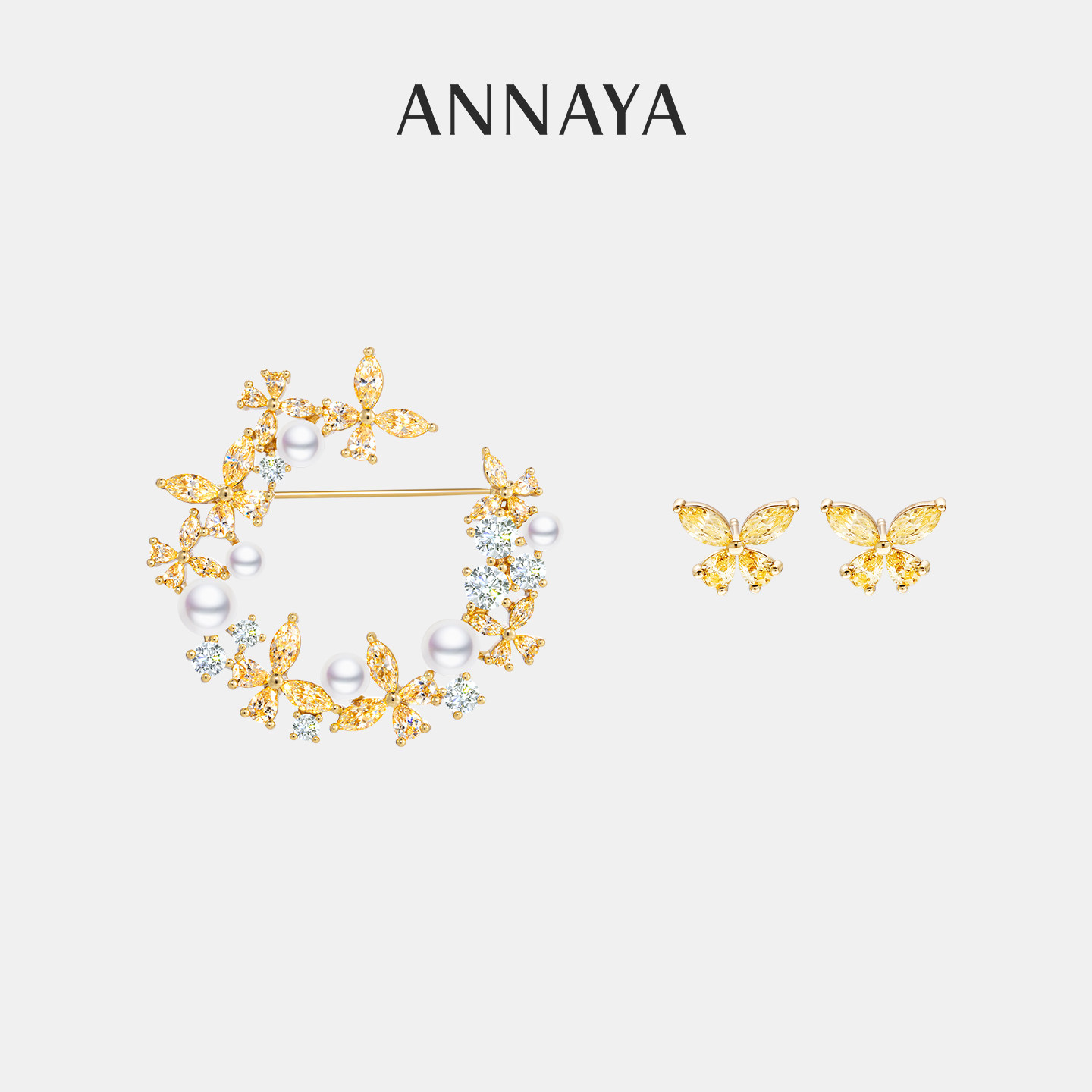 Annaya胸针蝴蝶花环耳钉套装配饰