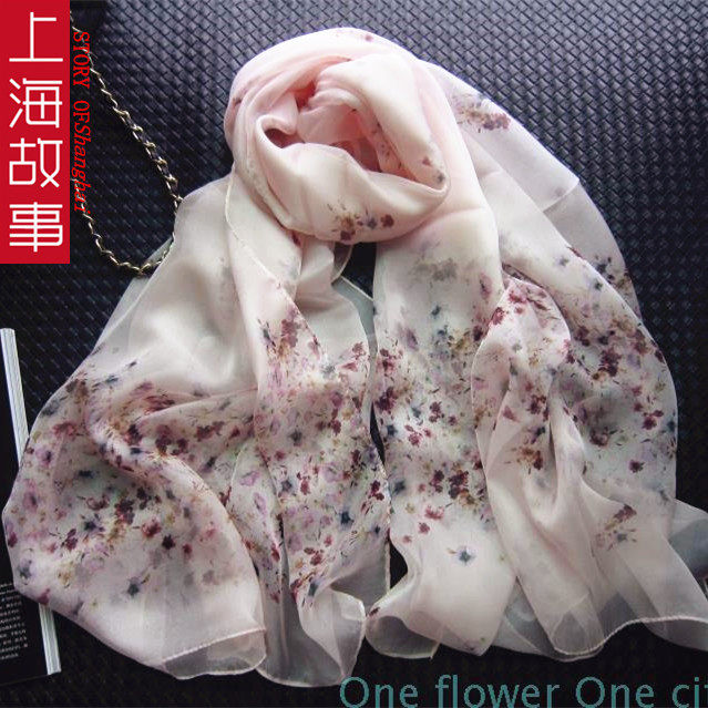 顺丰包邮上海故事秋冬新款真丝丝巾女桑蚕丝丝巾长款真丝围巾披肩