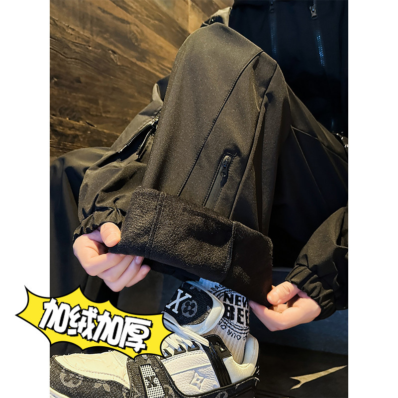 加绒加厚冲锋裤男冬季潮直筒休闲裤A166-BK2375-特P28加绒38控48,男装休闲裤,电商A166