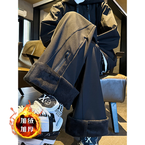 加绒加厚冲锋裤男冬季潮直筒休闲裤A166-BK2375-特P28加绒38控48图片